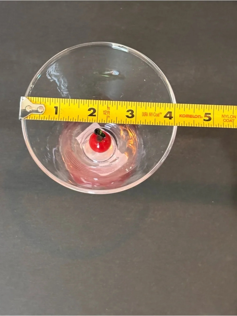 NWT Anthropologie Garnish Stemless Martini Glass Pink Base Cherry 3D Hand Blown